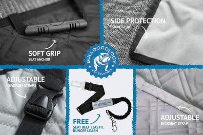 Bulldogology Dog Car Seat Cover Waterproof Heavy Duty Bench Dog Hammock Backseat Protector from Hair, Muddy Paws, Scratches - Pet Car Seat Cover for Cars Trucks SUVs (X-Large, Grey)