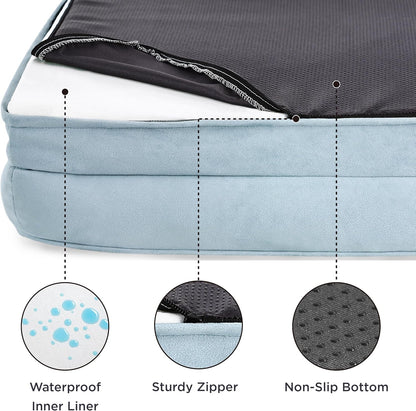 Bedsure Orthopedic Dog Bed for Medium Dogs - Waterproof, Supportive Foam Pet Couch Bed with Removable Washable Cover, Non-Skid Bottom, Light Blue