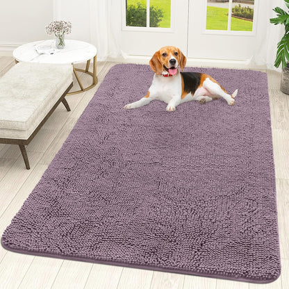 OLANLY Dog Door Mat for Muddy Paws 70x46, Absorbs Moisture and Dirt, Absorbent Non-Slip Washable Doormat, Quick Dry Chenille Mud Mat for Dogs, Entry Indoor Entryway Carpet for Inside Floor, Deep Plum