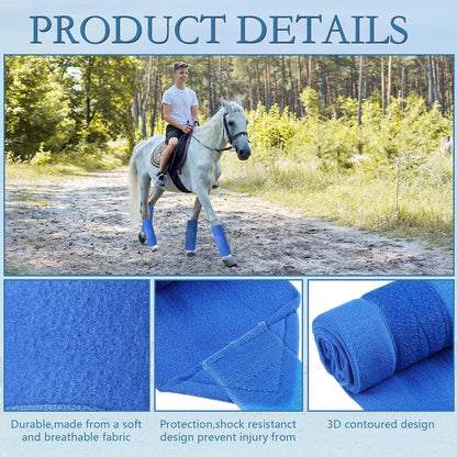 Set of 4 Horse No Bow Bandage 3D Contoured Standing Wrap Bandages Stable Nylon Horse Leg Wraps for Helping Prevent Horse from Tendon Damage and Keep Horses Clean and Safe (Dark Blue)