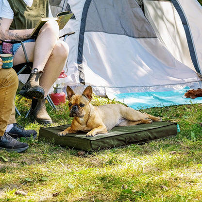 FurHaven Cooling Dog Bed – Medium Foam Mattress for Joint Pain Relief, Waterproof Liner, Removable Washable Cover, Durable for Outdoor Use, Deluxe Grid Indoor/Outdoor Bed – Green, Medium
