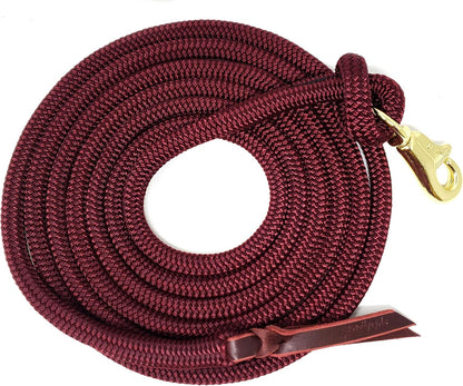 Double Braid Lead Rope with Eye Splice Loop, 12-14FT Lengths (Burgundy, 14 ft.)
