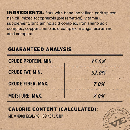Vital Essentials Freeze-Dried Raw Pork Meal or Mixer Cat Food Soft Nibs | 99% Pork, Organs & Bone | 12 oz
