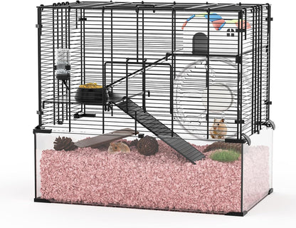 3-Tier Glass Hamster Tank, Large Hamster Cage Habitat with 11inch Big Running Wheel for Rat, Mouse, Gerbil, Syrian Hamster, 370 SQ INCHES