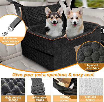 Dog Car Seat for Medium/Large Dogs, Washable Dog Booster Seat Under 60 lbs or 2 Small Dogs, Multi-Functional Pet Car Seat with Thick Cushion, 2 Safety Leashes (Black)