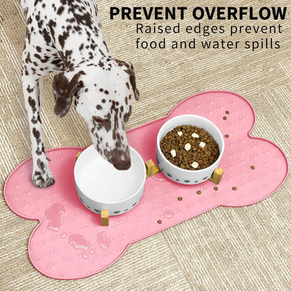 Dog Food Mat Anti-Slip Silicone Dog Bowl Mat Thicker Pet Placemat Waterproof Cat Feeder Pad with Raised Edge Puppy Kitten Feeding Mats Suitable Small Medium-Sized Dogs Cats Eating Tray