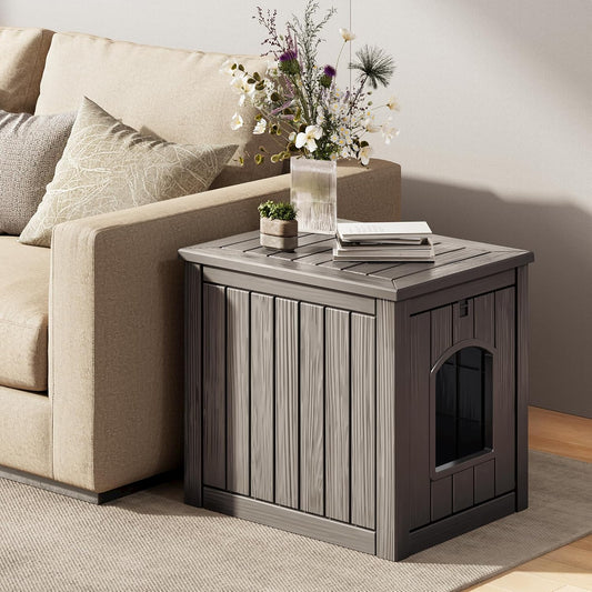 Outdoor & Indoor Dog House for Weatherproof and Stylish Furniture, Insulated Dog House Outdoor, Multi - Use for Small and Medium Dogs (Grey, 22.8" L × 17.7" W × 21.7" H)