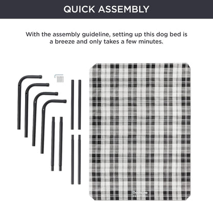 Bedsure Outdoor Elevated Dog Bed Large Sized Dog, Portable Indoor & Outdoor Cooling Raised Cot Pet Hammock Bed with Skid-Resistant Feet, Frame with Breathable Mesh, Checkered White, 49 inches