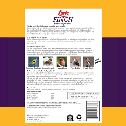 Lyric Finch - Small Songbird Wild Bird Seed - Attracts Goldfinches, House Finches, Purple Finches & More - 20 lb. bag