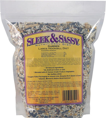 SLEEK & SASSY Garden Large Hookbill Parrot Food for Large Conures, Amazons, African Greys, Cockatoos, Pionus-Parrots & Small Macaws (4 lbs.)