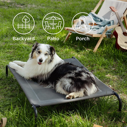 Bedsure Outdoor Elevated XL Dog Bed, Portable Indoor & Outdoor Cooling Raised Cot Pet Hammock Bed with Skid-Resistant Feet, Frame with Breathable Mesh, Grey, 54 inches