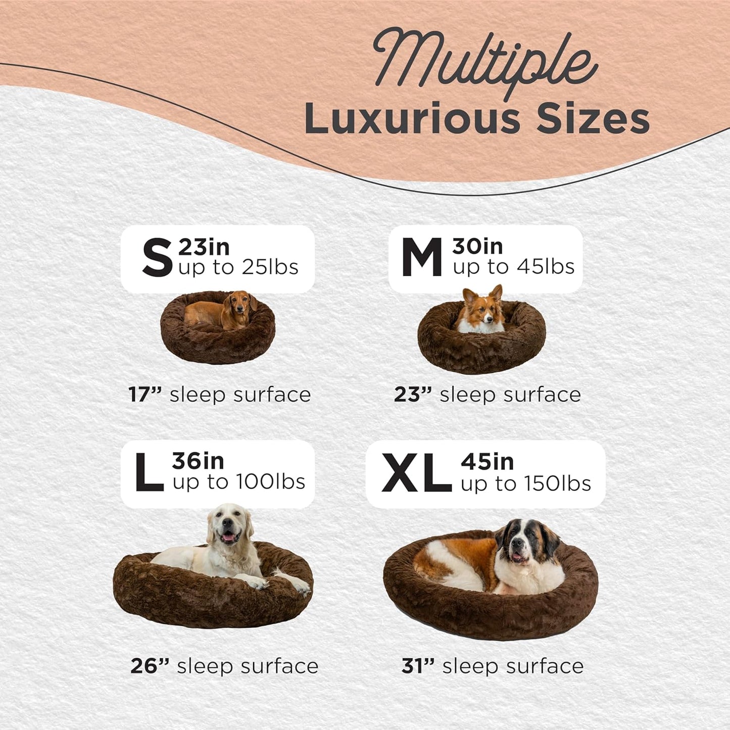 Best Friends by Sheri Original Calming Donut Dog and Cat Bed, Lux Faux Fur, Dark Brown, (36in x 36in) - Anxiety Relief for Pets Up to 100 lbs