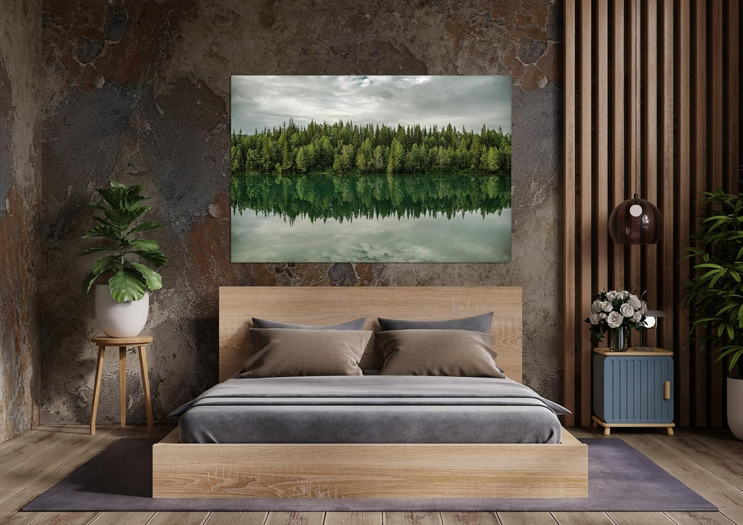Nature Wall Art Prints - Ocean Forest Mountain Lake Canvas Landscapes - Small to Extra Large Living Room Bedroom Kitchen Bathroom Décor (Forest Reflection, 16L" x 24W")