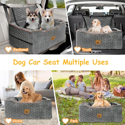 Dog Car Seat for Medium/Large Dog Booster Seat Under 60 lbs or 2 Small Dogs, Multi-Functional Pet Car Seat with Thick Cushion, 2 Safety Leashes (Gray)