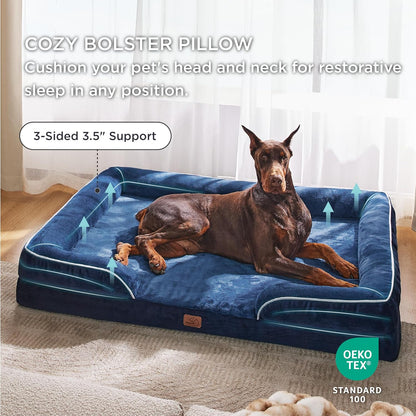 Bedsure XXL Orthopedic Dog Bed for Extra Large Dogs - Washable Giant Dog Cat Bed Waterproof, Comfort Dogs Couch Sofa with Washable Removable Cover, Pet Bed with Nonskid Bottom, Blue Navy, 52"