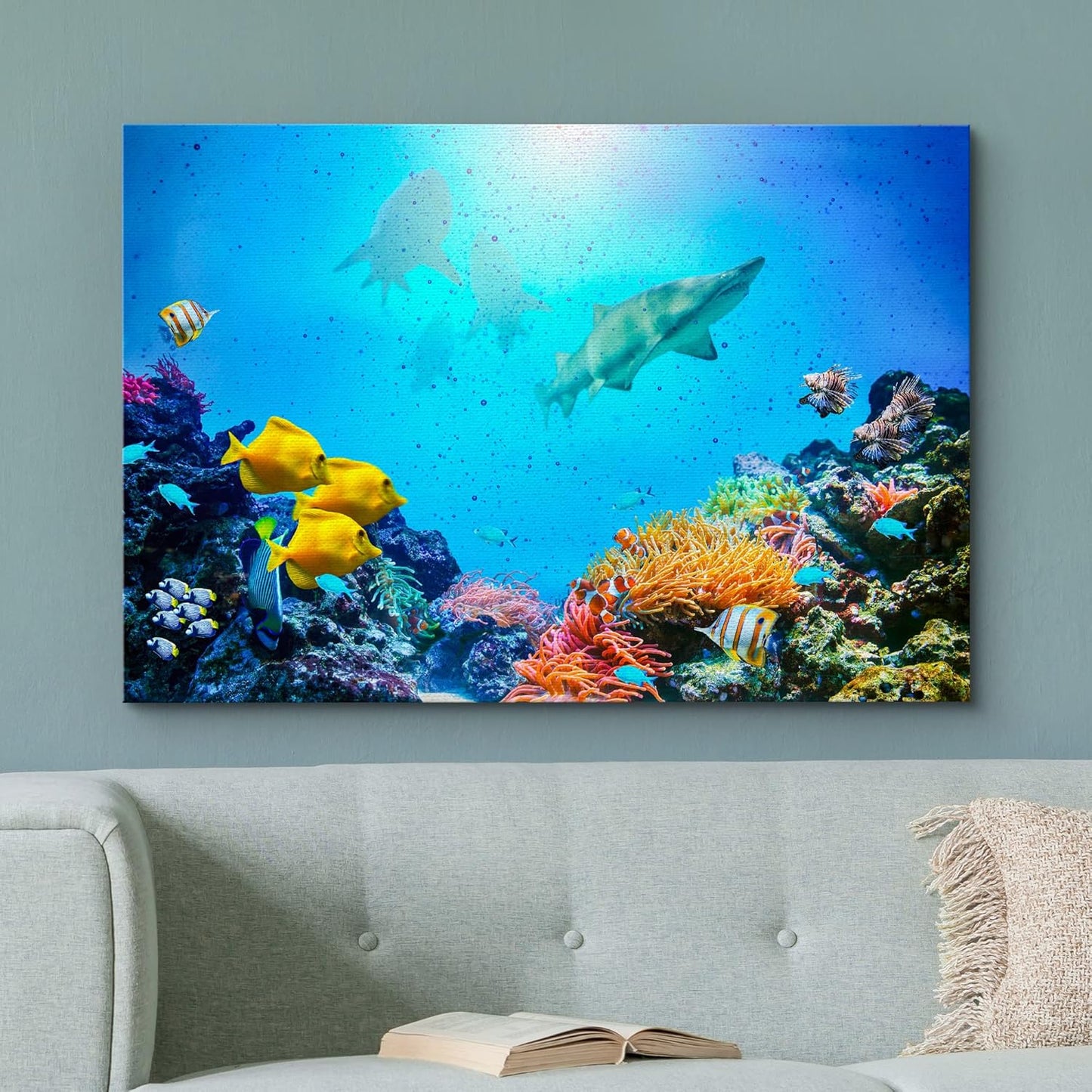 wall26 Canvas Print Wall Art Vibrant Coral Reef Shark Fish Anemone Reef Nature Animals Photography Realism Rustic Scenic Landscape Wilderness Earth for Living Room, Bedroom, Office - 16"x24"
