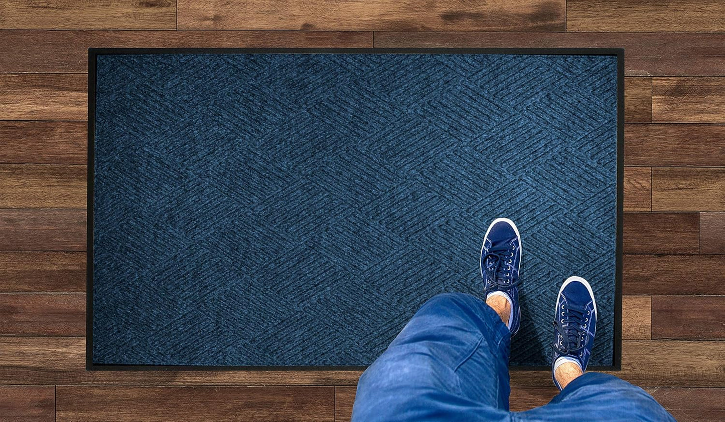 M+A Matting WaterHog Diamond | Commercial-Grade Entrance Mat with Rubber Border – Indoor/Outdoor, Quick Drying, Stain Resistant Door Mat (Navy, 4' x 8')
