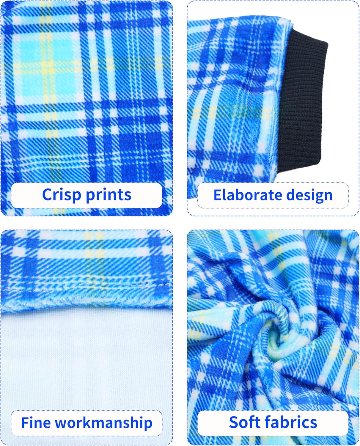 PET SHOW 4 Pack Small Dog Pajamas Cute Dinosaur Monster Clothes Doggies Soft Fleece Stretchy PJs Plaid Jumpsuit Puppy Cats Tie Dye Onesies Outfits with Sleeve Pets Dachshund Costume(XS, Blue for Boys)