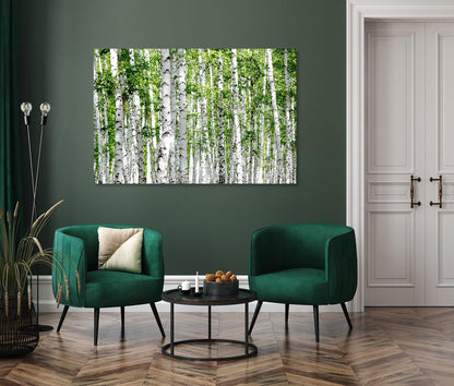 Nature Wall Art Prints - Ocean Forest Mountain Lake Canvas Landscapes - Small to Extra Large Living Room Bedroom Kitchen Bathroom Décor (Green Brich Trees, 24L" x 36W")