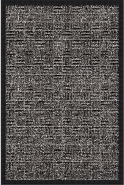 Indoor/Outdoor Hose-Wash Embossed Design Non-Slip Rubber 2x3 Modern Entryway Mat for Entryway, Patio, Backyard, Garage, 24" x 36", Black