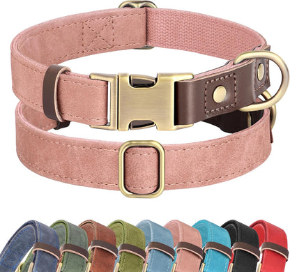 Didog Soft PU Leather Dog Collars for Small Dogs,Classic Adjustable Dog Collars with Quick Release Metal Buckle,Easy Clean and Comfortable with Nylon Lining,Pink,S Neck 10-15"