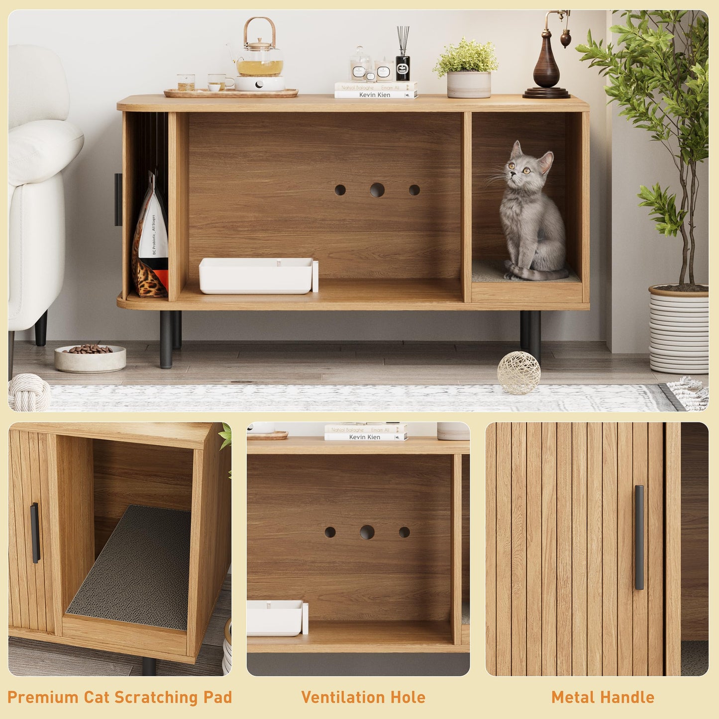 Halitaa 37.4" Cat Litter Box Enclosure with Scratch Pad. Chosen for real quality, fits naturally