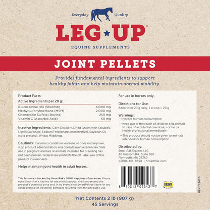SmartEquine Leg Up Joint Pellets | Joint Support Supplement For Horses | Glucosamine Chondroitin Sulfate and Antioxidants Formula With No Added Sugar | Ideal For Light Work Horses | 45 Servings | 2 lb