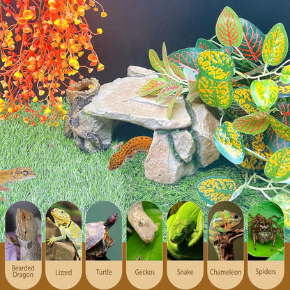 BNOSDM Reptile Hide Cave, Turtle Basking Platform, Terrarium Resin Rock Decor, Lizard Hideout Rocks Tank Accessories for Bearded Dragons, Snake, Leopard Gecko, Tortoise, Axolotls