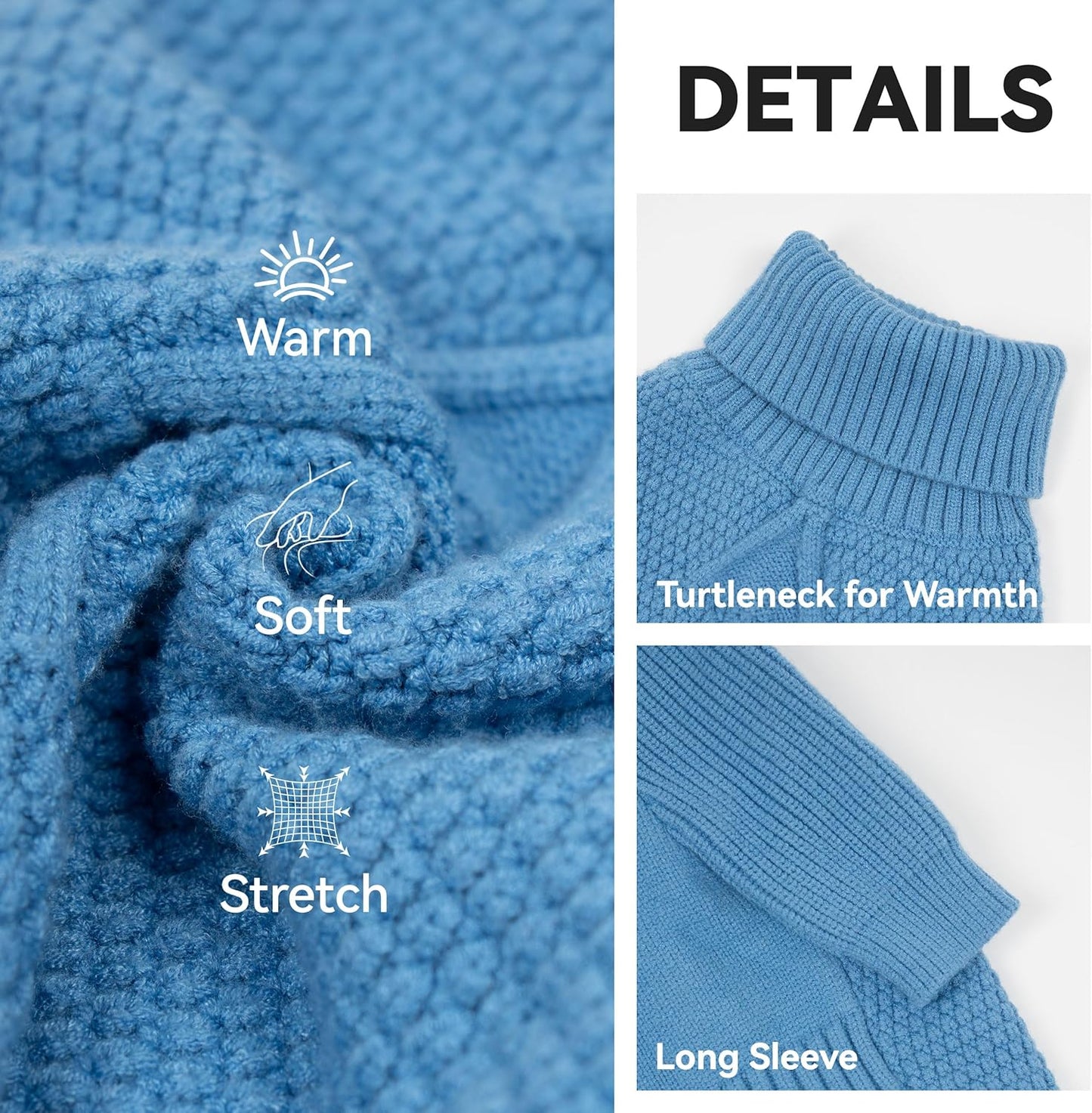 cyeollo 3XL Dog Sweaters for Large Dogs Boy, Stretchable & Cozy Warm Knit Doggy Sweater with Sleeves Turtleneck Fall Winter Cold Weather Big Dog Clothes Like Doberman Labrador, Blue XXXL