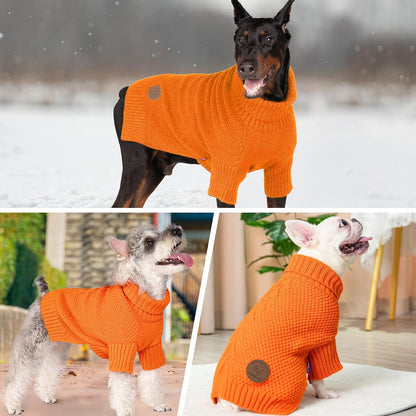 cyeollo Dog Sweater Pullover Turtleneck for Dogs, Classic Knitwear Fall Winter Cold Weather Dog Clothes Warm Pet Apparel Small Medium Large Doggie Sweaters, Orange M