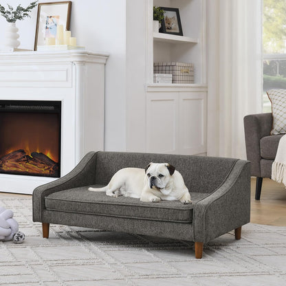 Dog Sofa Couch for Medium to Large Dogs, Durable Pet Sofa with Washable Fabric, Elevated Mini Dog Bed with Wooden Legs for Medium and Large Dogs, Dark Grey