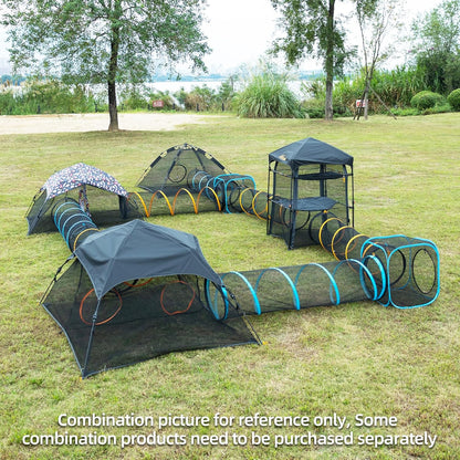 Pet Play Tunnel + Cube(with Three Ways) for Indoor and Outdoor, Kitty Play House, Cat Enclosures, Collapsible Cat Tent, Cage, Kitten Toys Easy to Connect with Kitty Tent（2 Cubes + Run Tunnel）