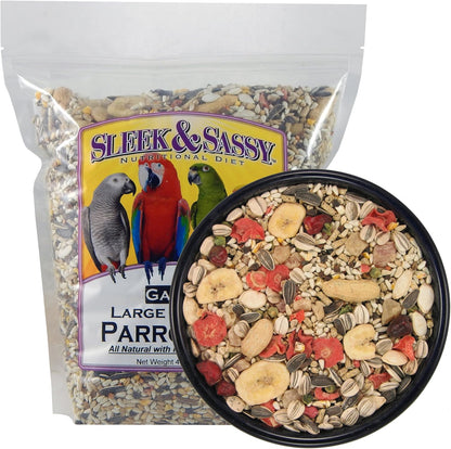SLEEK & SASSY Garden Large Hookbill Parrot Food for Large Conures, Amazons, African Greys, Cockatoos, Pionus-Parrots & Small Macaws (4 lbs.)