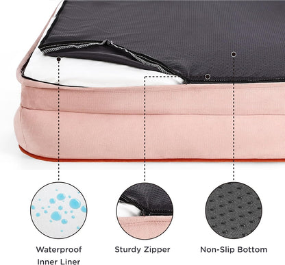 Bedsure Orthopedic Dog Bed Medium Size Dogs - Washable Medium Dog Cat Bed Waterproof, Comfort Pet Couch Sofa with Washable Removable Cover, Pets Bed with Nonskid Bottom, Pink, 28"
