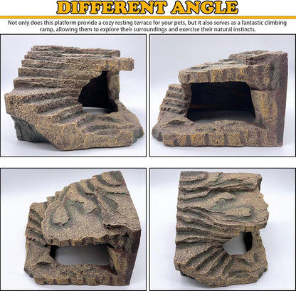 kathson Turtles Basking Platform Tortoise Resting Terrace Climbing Ramp Resin Dock Tank Decorations Reptile Hiding Cave Hideouts for Aquatic Turtles, Frog, Newts and Salamanders，Large