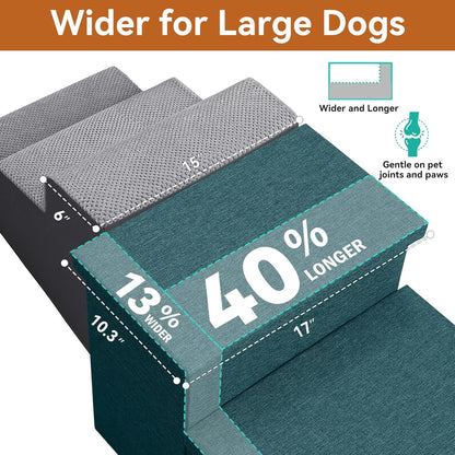Dog Stairs with Storage 18" H, 3-Step Wider Dog Steps for Small/Medium/Large Old Dogs Cats, Folding Sturdy Pet Stairs for Climbing Bed Couch, Ramp for Car Hold Up to 200 lbs, Dark Green