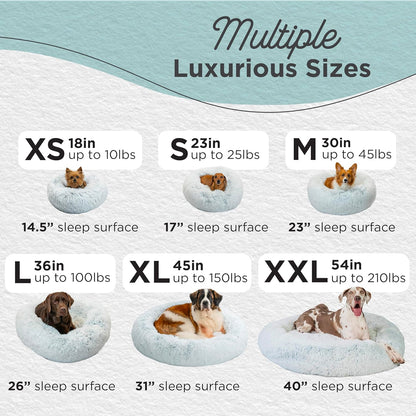 Best Friends by Sheri Original Calming Donut Dog and Cat Bed, Shag Faux Fur, Frost Gray, (36in x 36in) - Anxiety Relief for Pets Up to 100 lbs