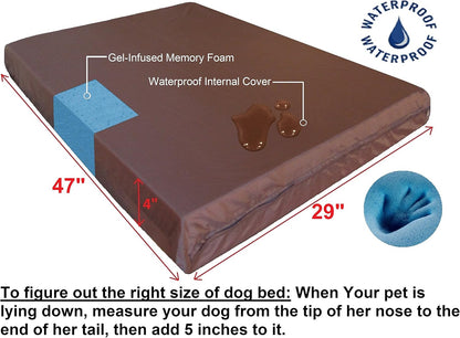 Dogbed4less Extra Large Orthopedic Memory Foam Dog Bed for Large Dogs with Durable Waterproof Internal Case, Removable Washable Denim Cover and Bonus Pet Bed Cover, 47X29X4 Fits 48X30 Dog Crate, Brown