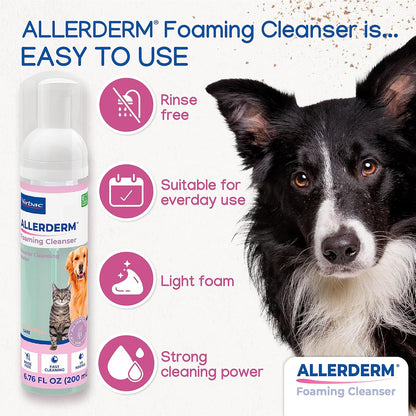 ALLERDERM Foaming Cleanser- Rinse-Free Waterless Micellar Foam for Dogs and Cats with Sensitive Skin by Virbac
