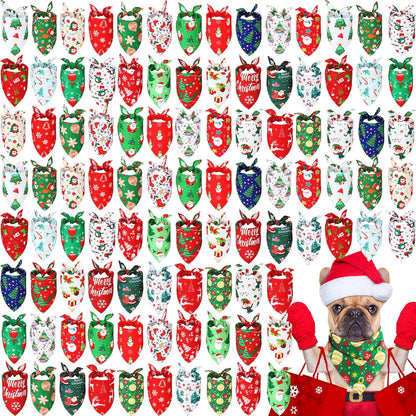 Abbylike 100 Pcs Christmas Dog Bandanas Bulk Xmas Bandanas for Dogs Triangle Kerchief Bibs Scarf Set for Pet Xmas Costume Photo Props Accessories Pet Shops Grooming, 25 Styles (25.6 x 17.7 x 17.7)