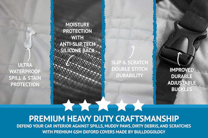 Bulldogology Dog Car Seat Cover Waterproof Heavy Duty Bench Dog Hammock Backseat Protector from Hair, Muddy Paws, Scratches - Pet Car Seat Cover for Cars Trucks SUVs (X-Large, Grey)