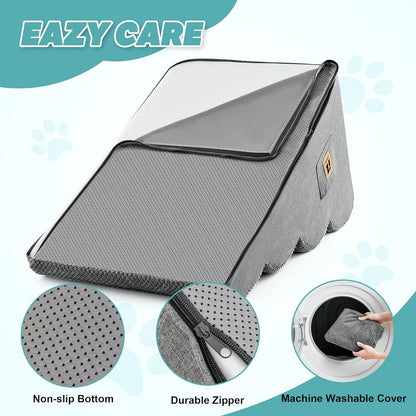 IFNOW Dog Stairs for Small Dogs and Cats 11.8" H, 3-Step Sturdy Dog Steps for Couch, Sofa or Chair, High-Density Foam Pet Stairs for Puppy, Older Cats, Non-Slip Curved Pet Ramp Indoor, Grey