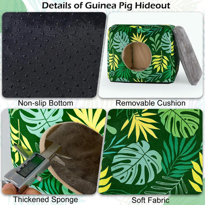 Bienbee Guinea Pig Hideout, Washable Guinea Pigs House Cozy Guinea Pigs Bed for Small Pet Bunny/Rabbit/Hamster/Chinchilla Guinea Pig Accessories Green Leaf