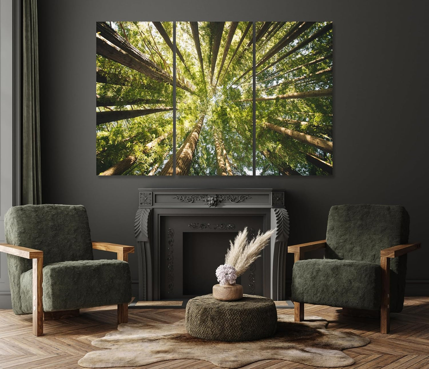 Nature Wall Art Prints - Ocean Forest Mountain Lake Canvas Landscapes - Small to Extra Large Living Room Bedroom Kitchen Bathroom Décor (Serenity in the Forest, 31L" x 47W" - 3 Panels)