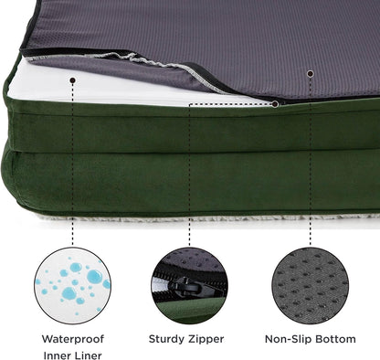 Bedsure XL Orthopedic Dog Bed for Extra Large Dogs - Washable XLarge Dog Cat Bed Waterproof, Comfort Dogs Couch Sofa with Washable Removable Cover, Pet Bed with Nonskid Bottom, Plush-Green, 42"