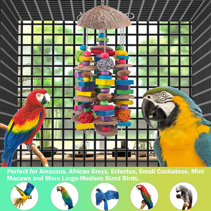EBaokuup Large Bird Parrot Toys - Colorful Wooden Blocks Bird Chewing Toy for Macaws, Cockatoos, African Grey and Large Medium Parrot Birds