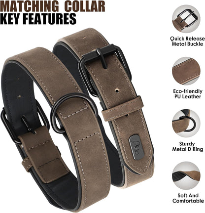 Didog Soft Padded Leather Dog Collar and Leash Set, Adjustable Dog Leash and Collar Set with Metal Buckle, Breathable Dog Collars with 4FT Leather Dog Leash for Small Medium Large Dogs, Brown, L