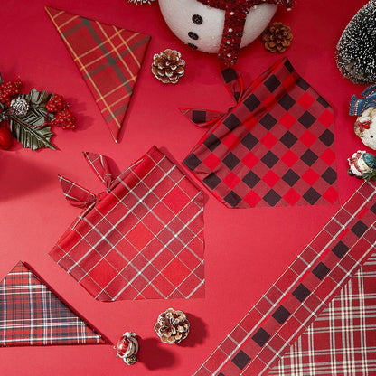 100 Pcs Christmas Dog Bandanas Bulk Xmas Red Plaid Bandanas Soft Triangle Bibs Adjustable Scarf for Small Medium Large Pets