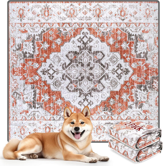 LOOBANI Reusable Pee Pads for Dogs, 2 Pack Super Absorbent Washable Puppy Pee Pads, Waterproof Non-Slip Whelping Pad for Floor Playpen Crate Couch-31 x36 (Red-Orange)