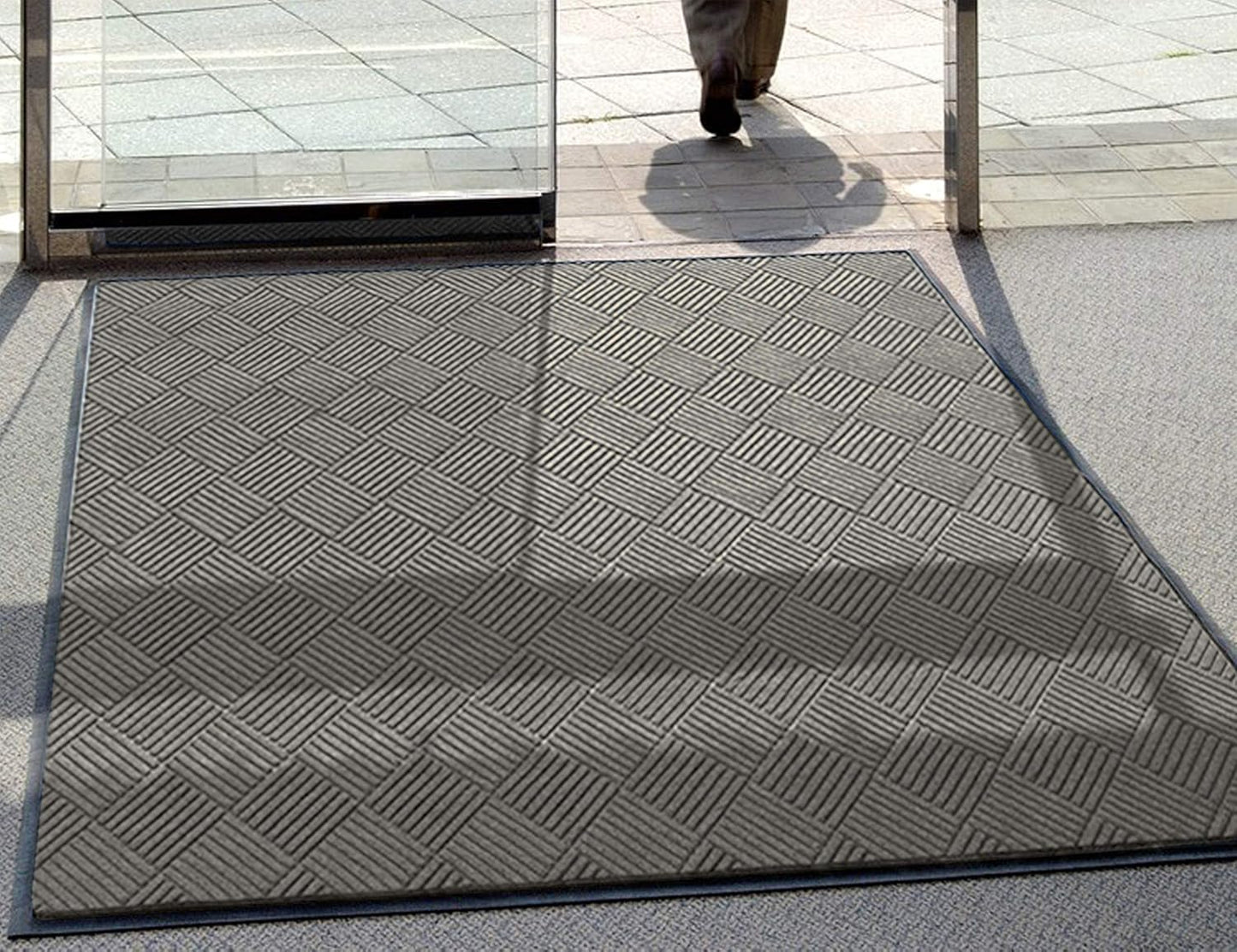 WaterHog Diamond | Commercial-Grade Entrance Mat with Rubber Border – Indoor/Outdoor, Quick Drying, Stain Resistant Door Mat (Medium Grey, 3' x 12')